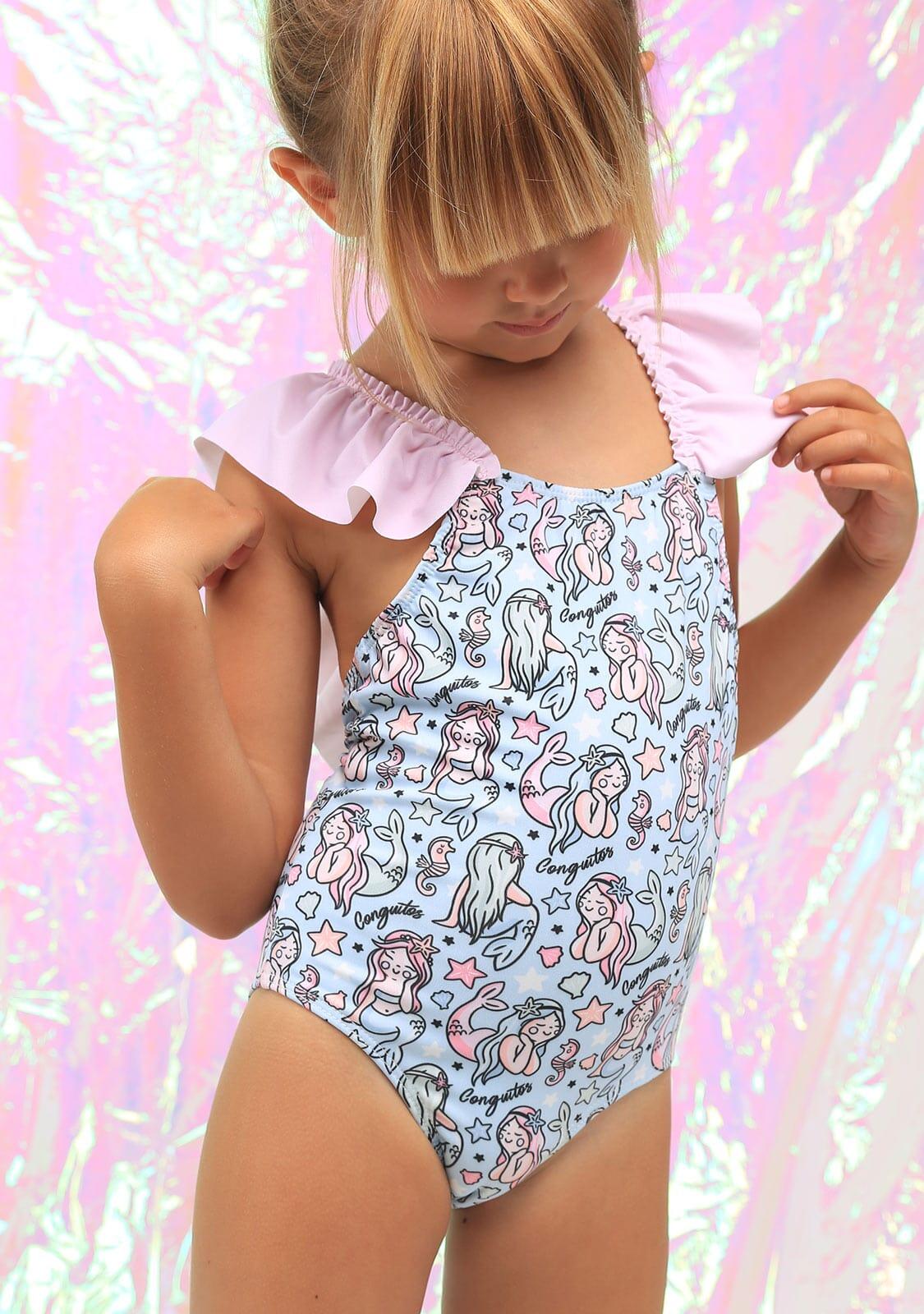 Bañador Niña Estampado Sirena Con Coletero 5/5