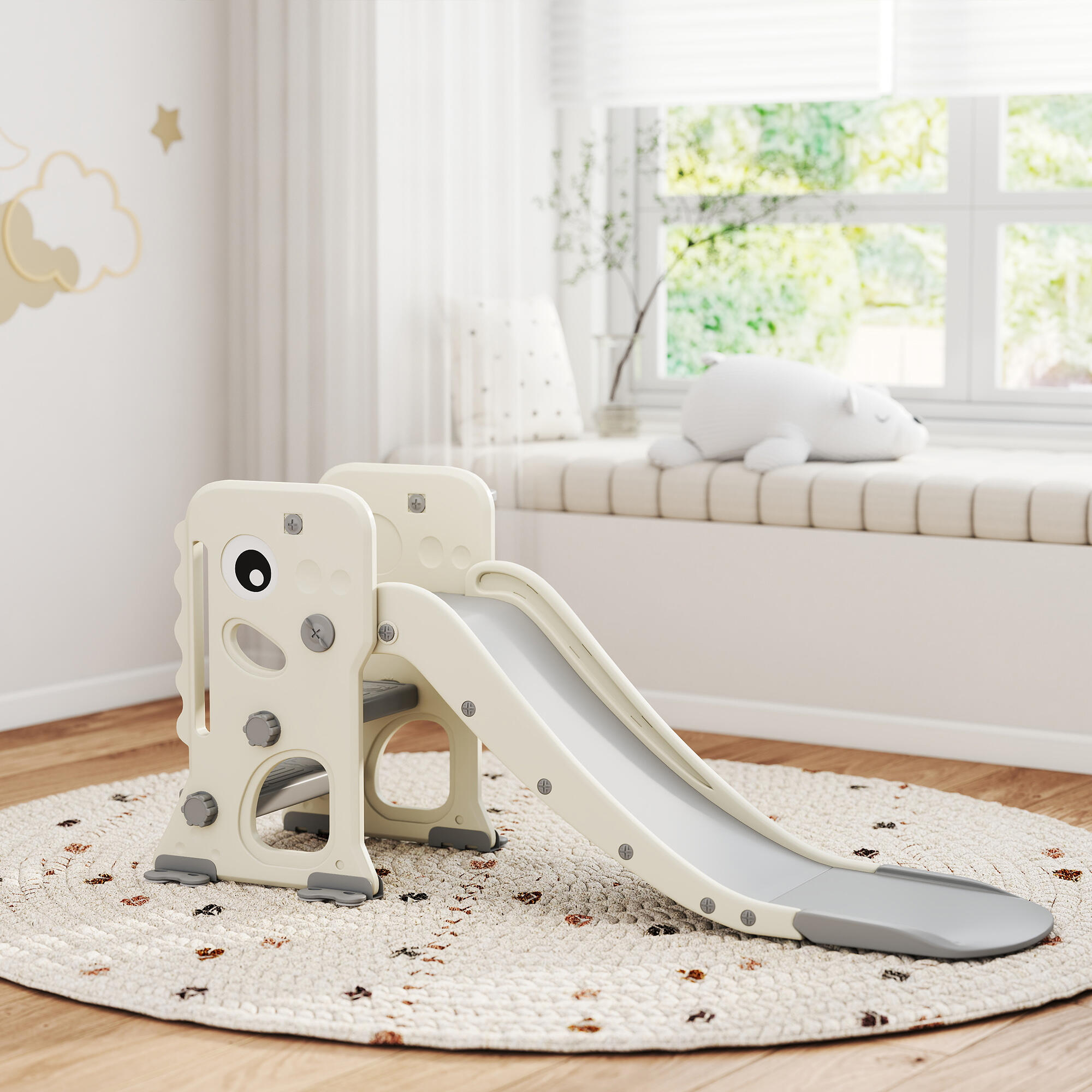 Tobogán Infantil AIYAPLAY 146x52x65 cm Crema 2/5