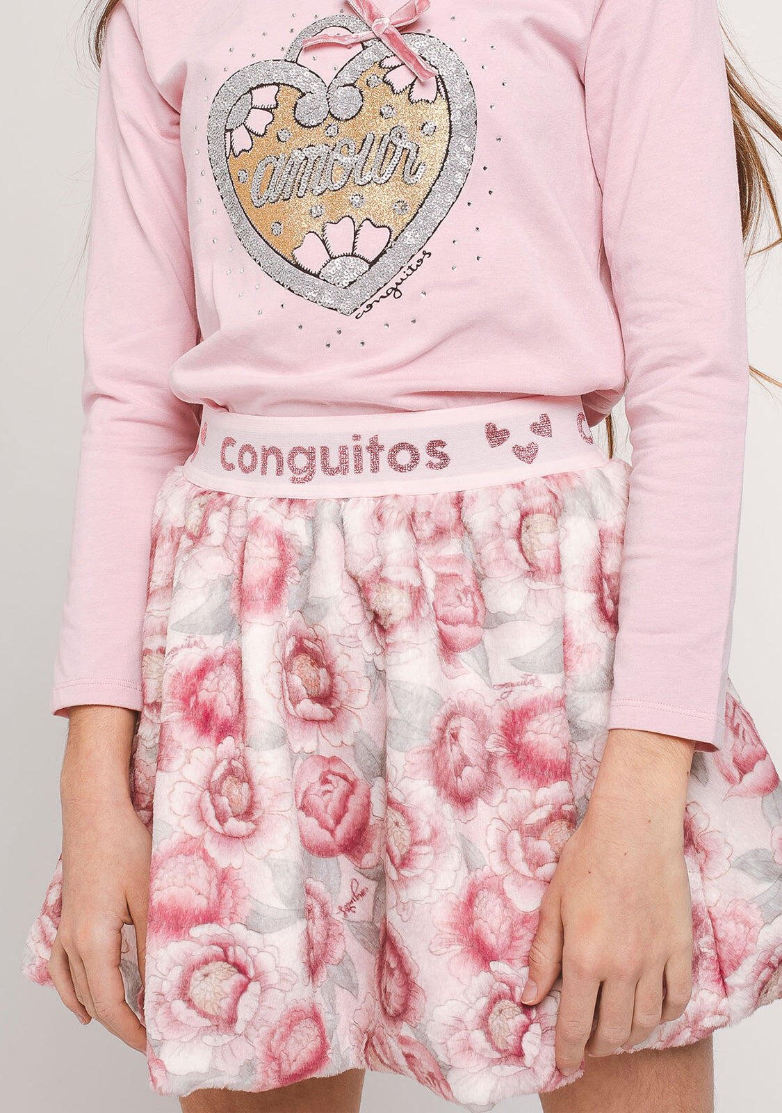 Falda de piel rosa para niña 3/3