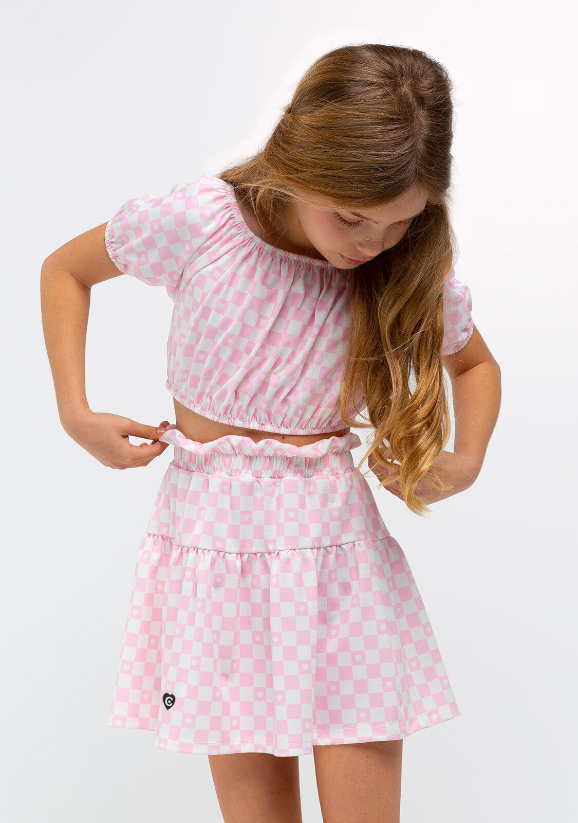 Falda Niña Estampado Cuadros En Rosa 2/4