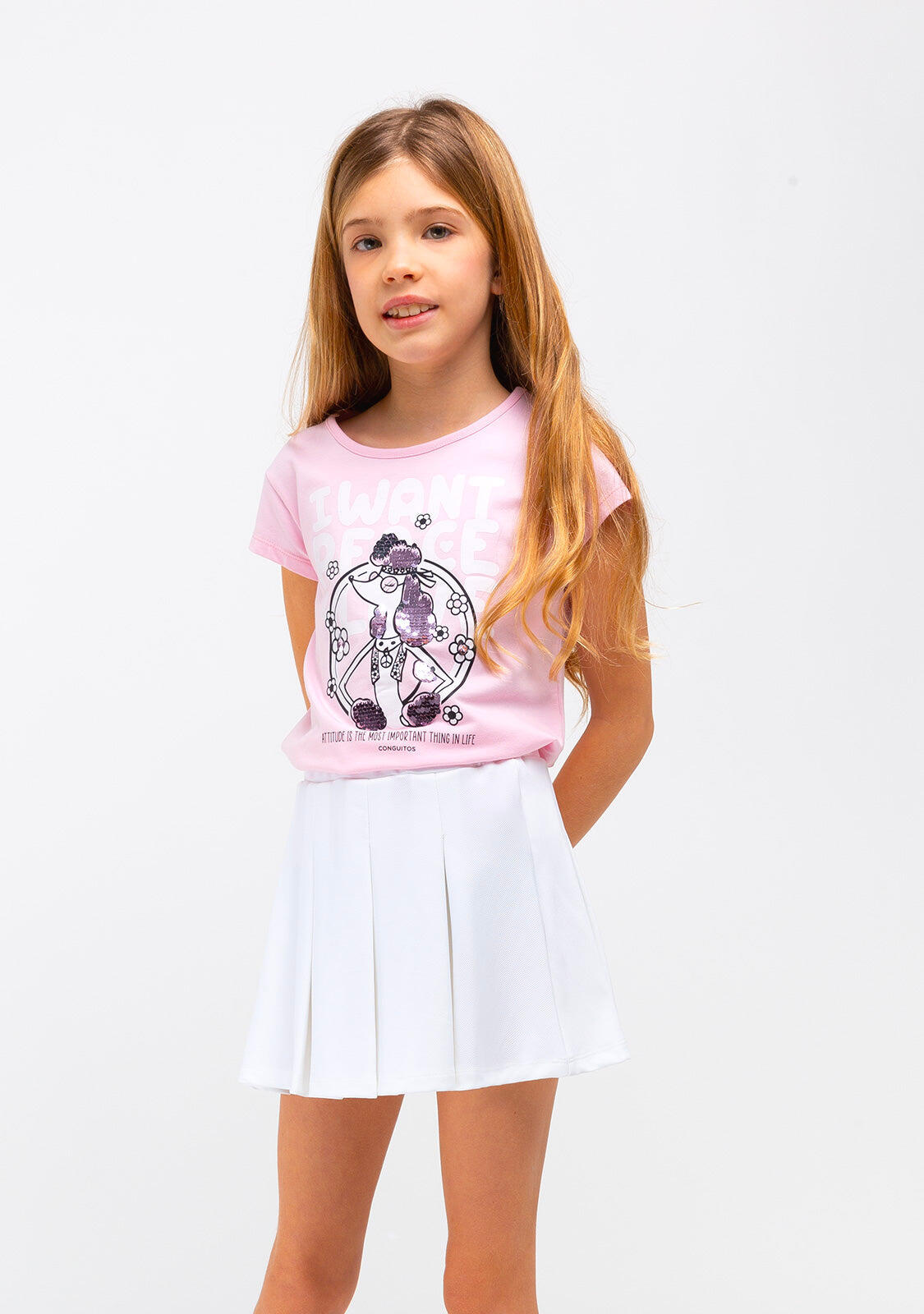 Falda De Niña Plisada En Blanco 3/4