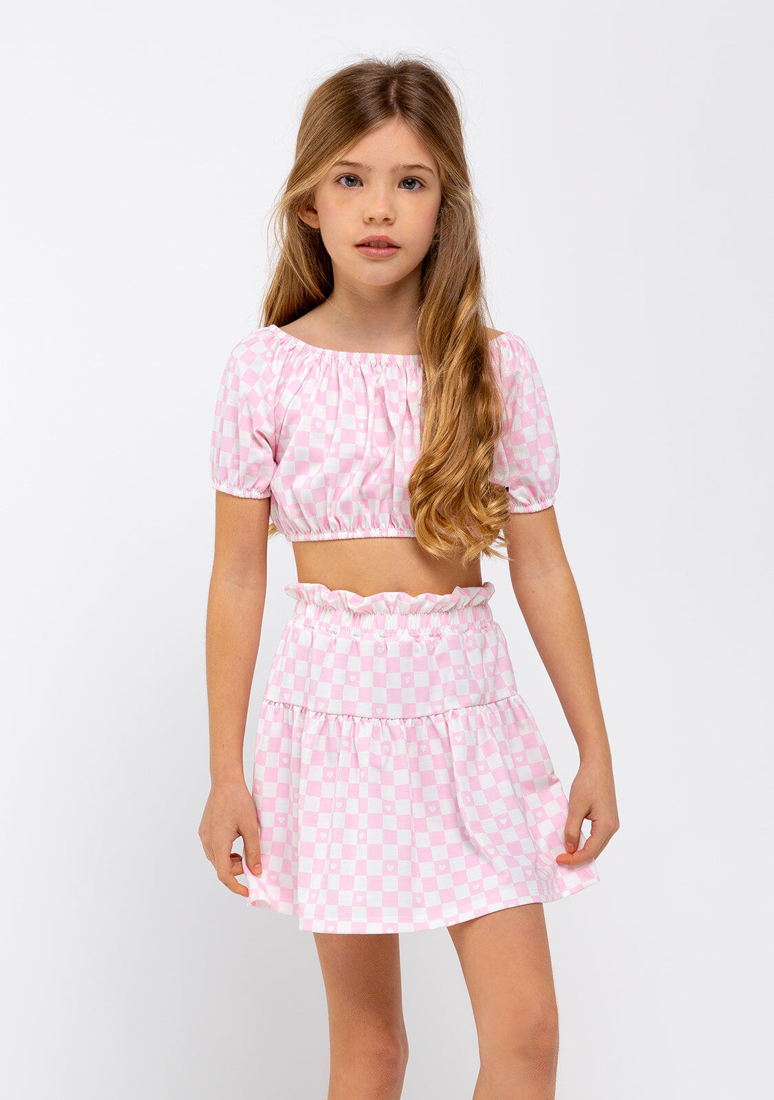 Falda Niña Estampado Cuadros En Rosa 4/4