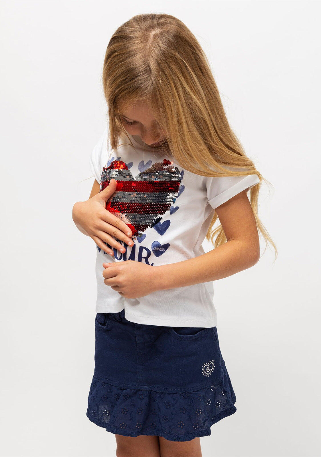 Falda de Niña Evasé Volante Marino 2/5