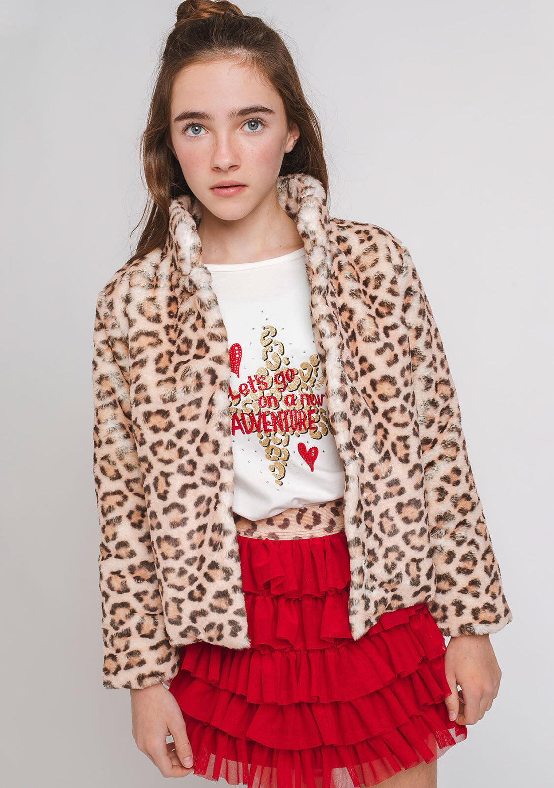Abrigo de piel de leopardo para niña 2/3