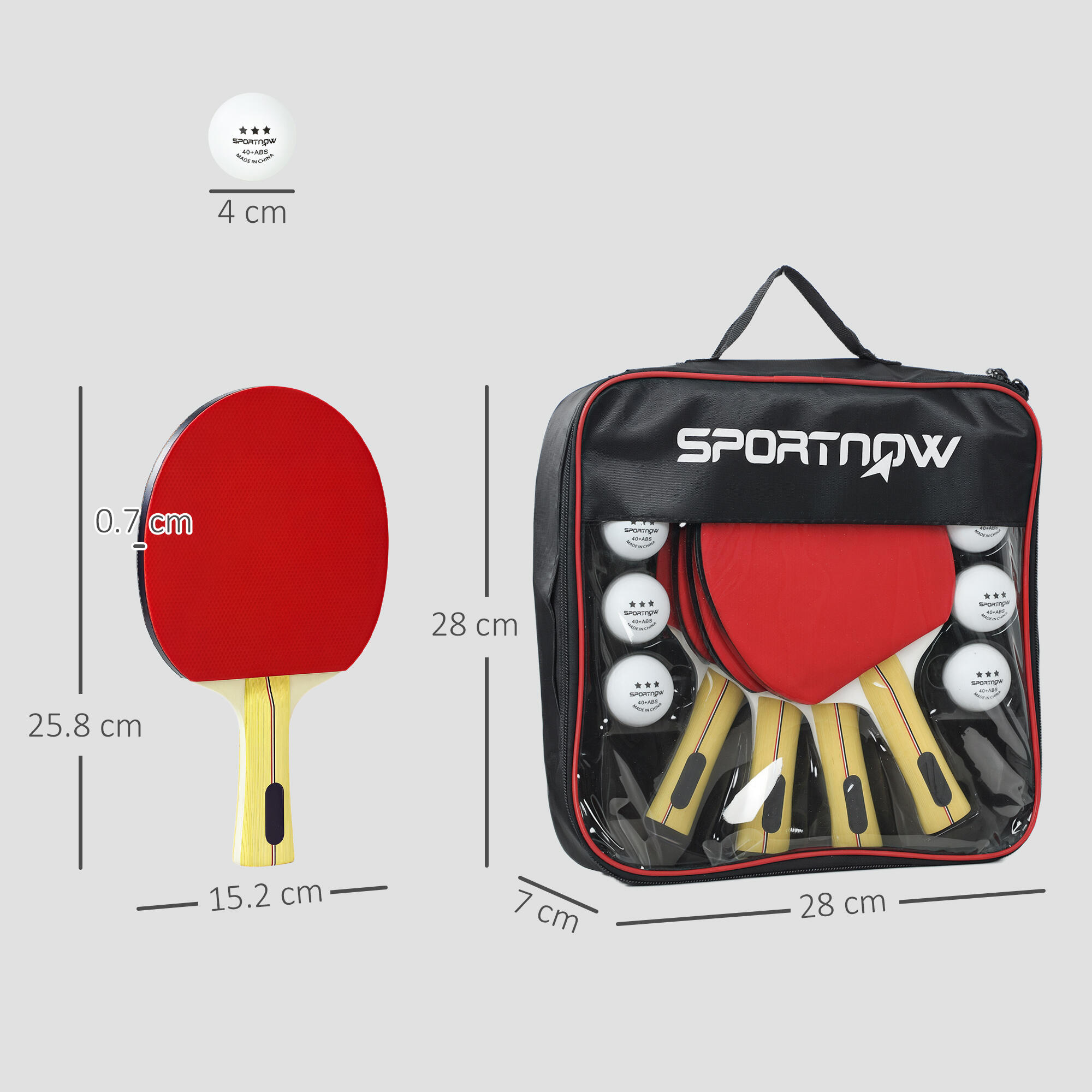 Palas Ping Pong SPORTNOW 25.8x15.2x0.7 cm Rojo 3/5