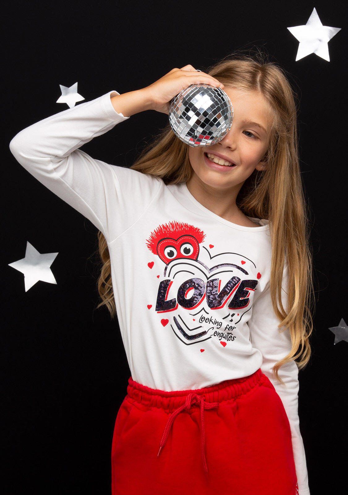 Camiseta de Niña con Lentejuelas en Blanco 2/4