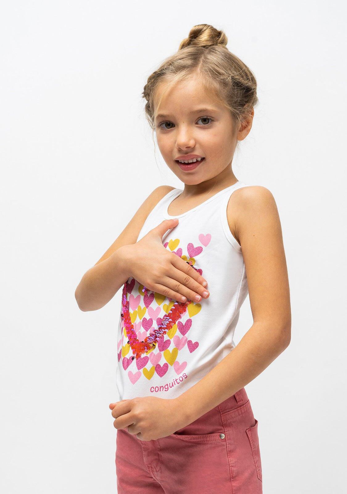 Camiseta de Niña Corazones Blanca 2/3