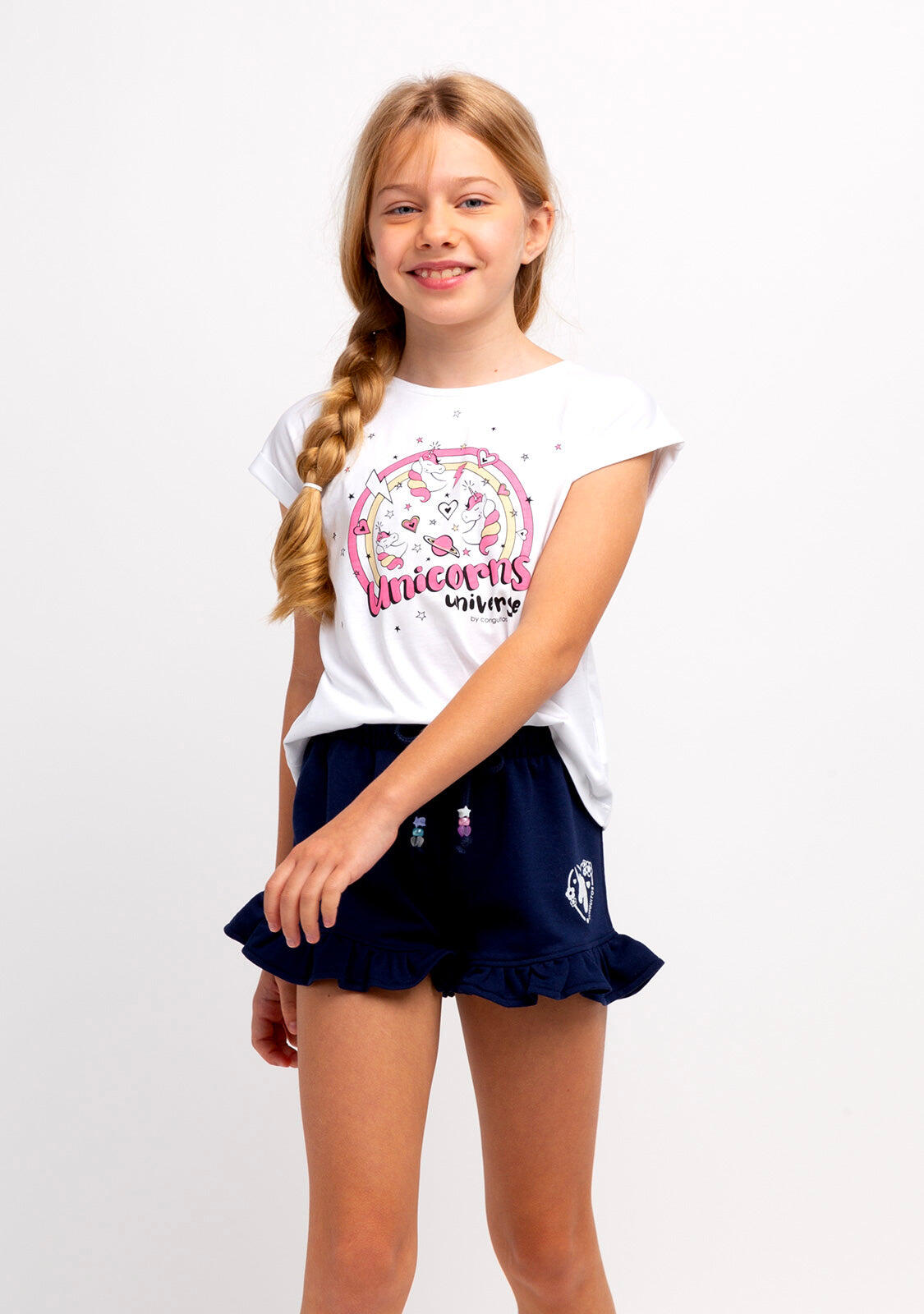 Camiseta de Niña Estampado Unicornio En Blanco 3/5