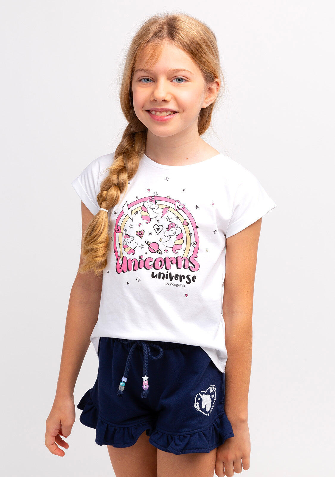 Camiseta de Niña Estampado Unicornio En Blanco 2/5
