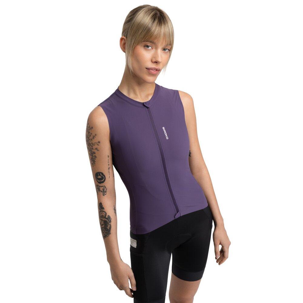 SIROKO Dámský gravelový cyklistický dres bez rukávů GM4 Strata Aubergine Fialová