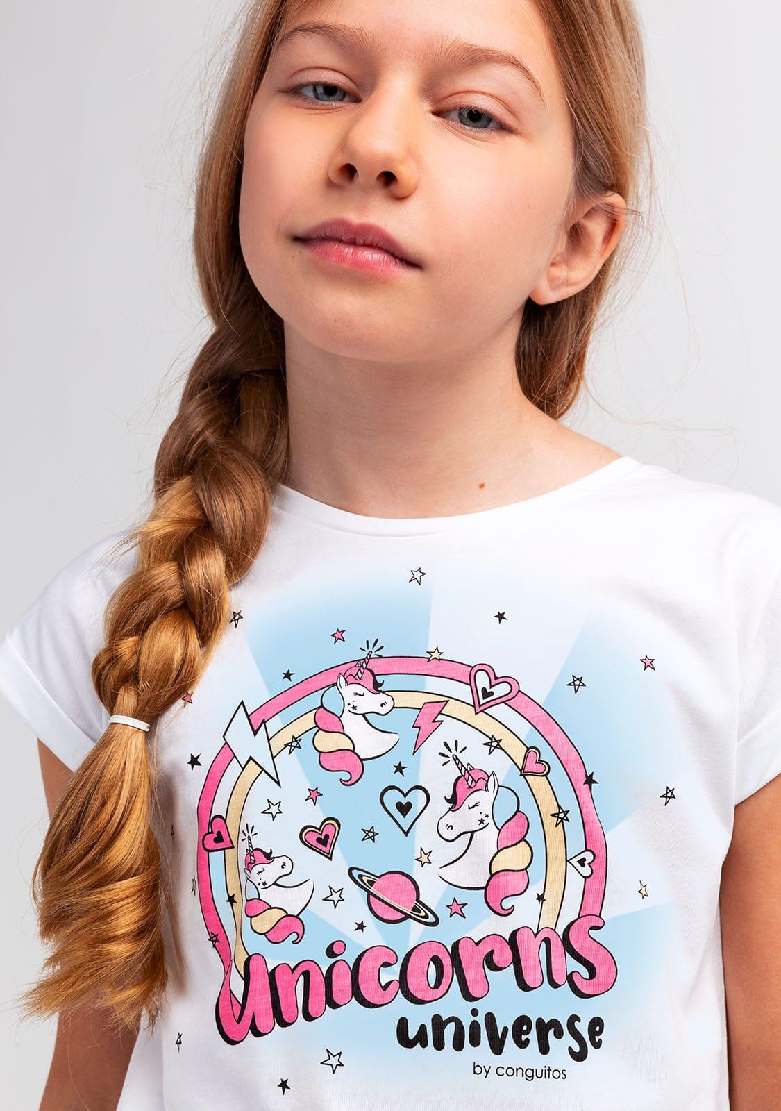 Camiseta de Niña Estampado Unicornio En Blanco 5/5