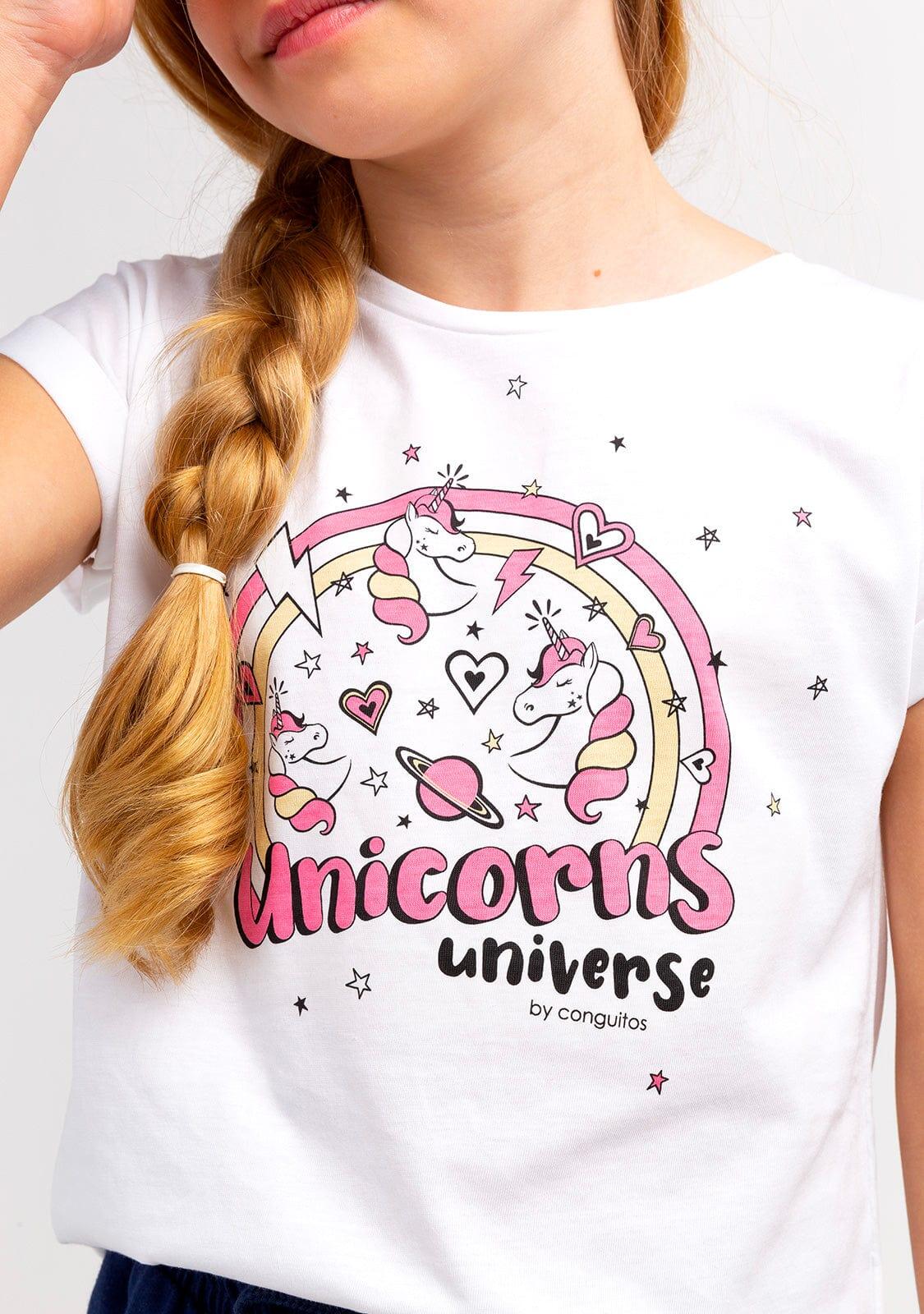 Camiseta de Niña Estampado Unicornio En Blanco 4/5