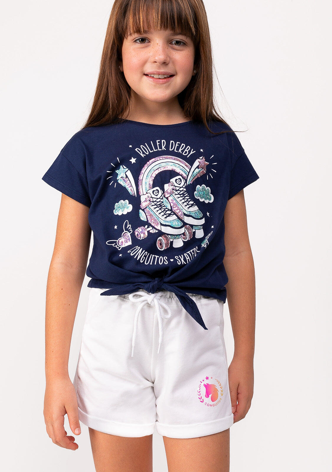 Camiseta Nudo De Niña En Azul Marino 3/4