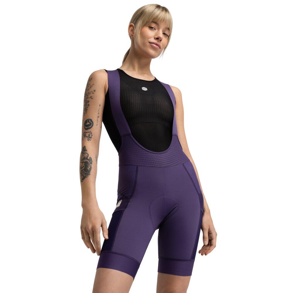 SIROKO Calções de ciclismo gravel com alças para mulher Dust Aubergine Roxo