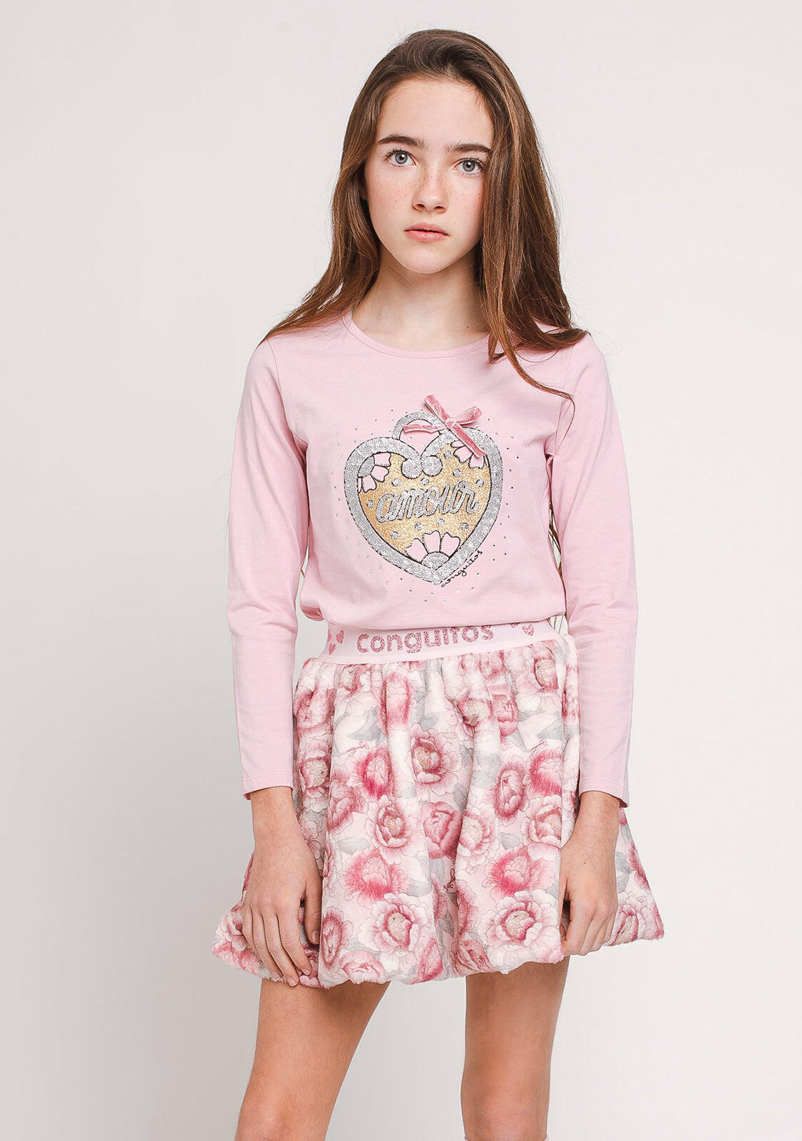 Camiseta rosa "Heart" de niña 3/3