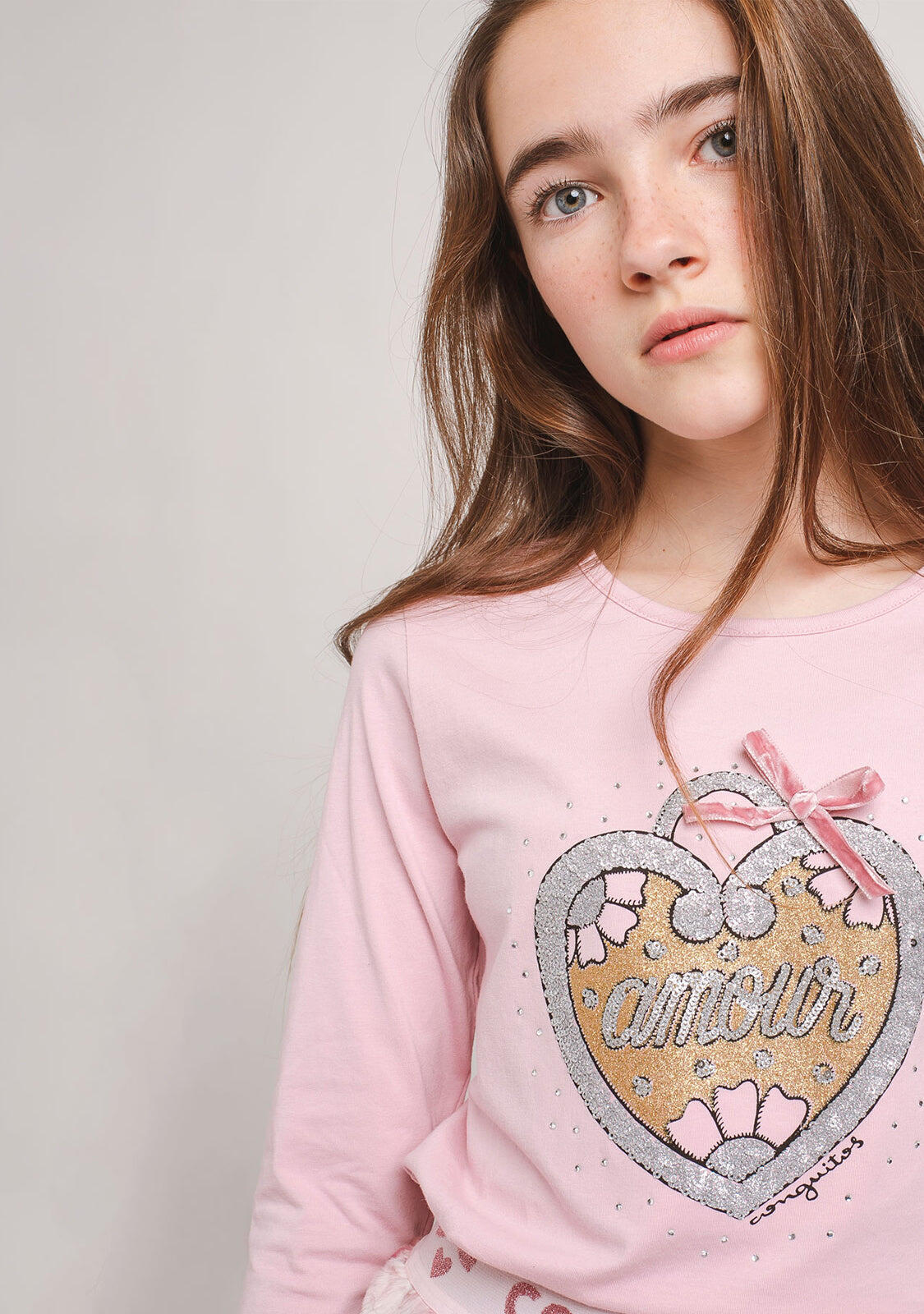 Camiseta rosa "Heart" de niña 2/3