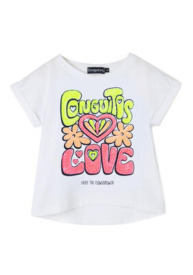 Camiseta Blanca de Niña Lentejuelas en Blanco