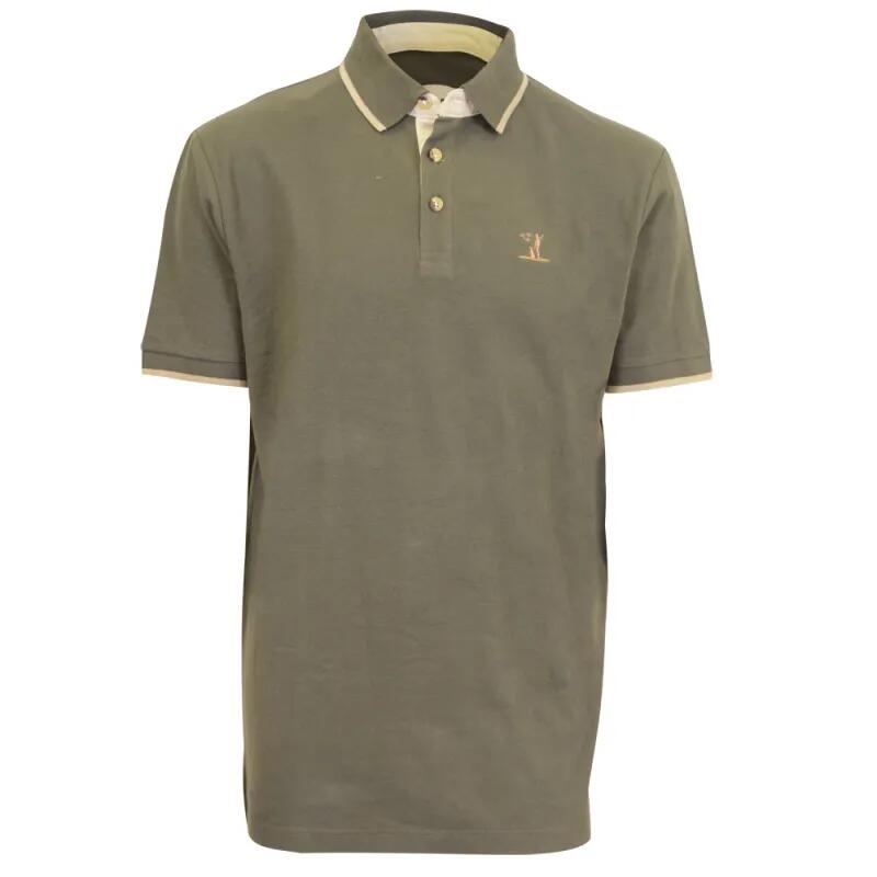 Polo brodé sanglier manches courtes coton piqué kaki S à 3XL 1/5