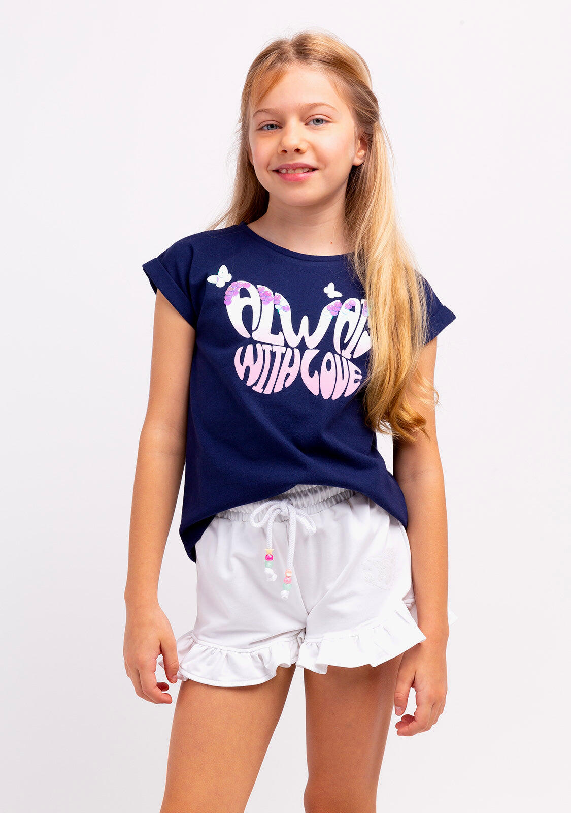Camiseta Niña Estampado Mariposas En Azul Marino 2/4