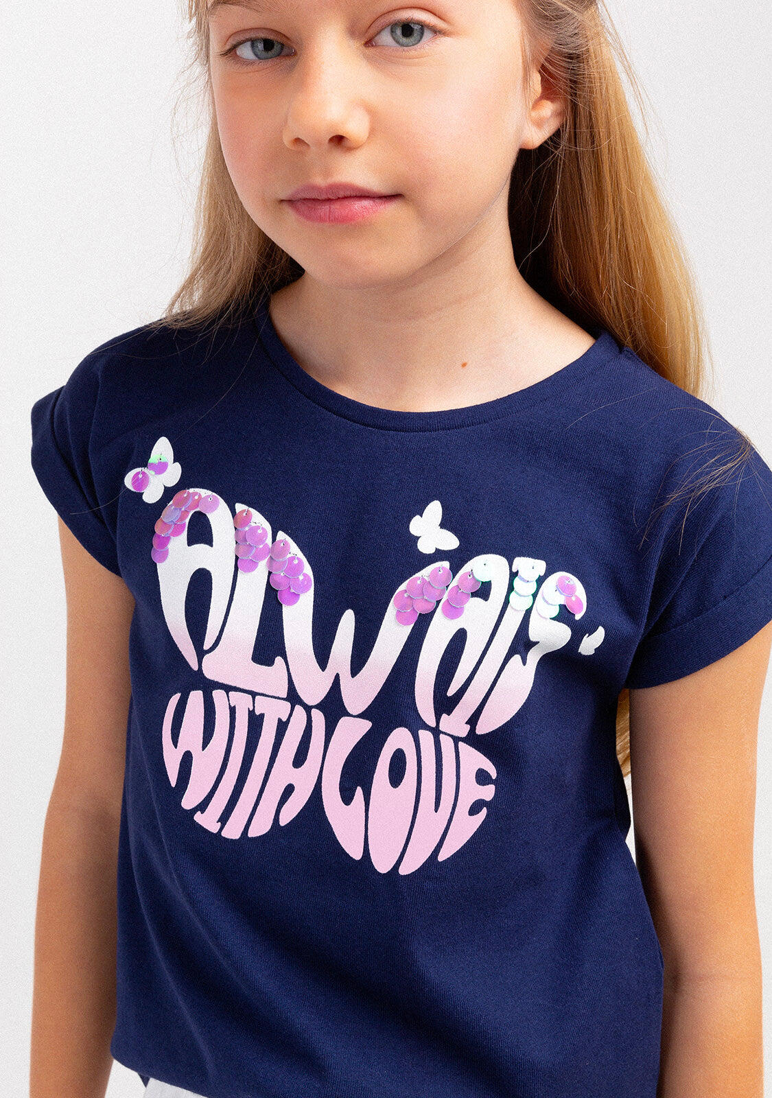 Camiseta Niña Estampado Mariposas En Azul Marino 4/4