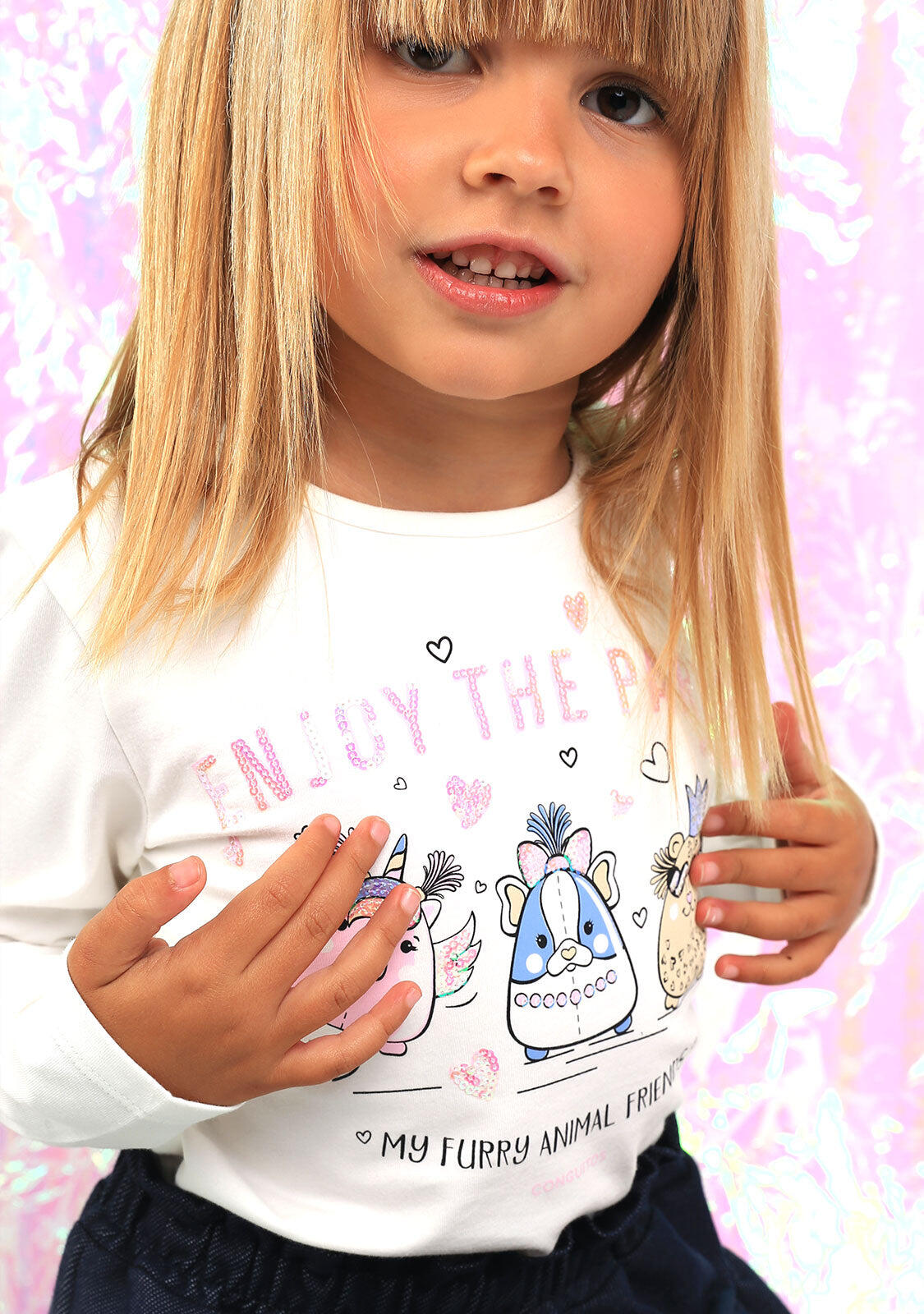 Camiseta de Niña con Estampado de Animal en Blanco 4/4