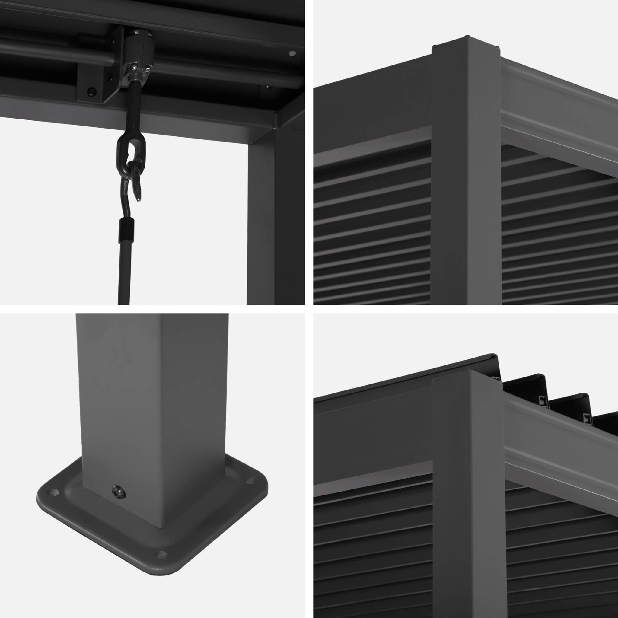 Pérgola bioclimática 3x3m de aluminio y acero con lamas orientables, Antracita 4/5