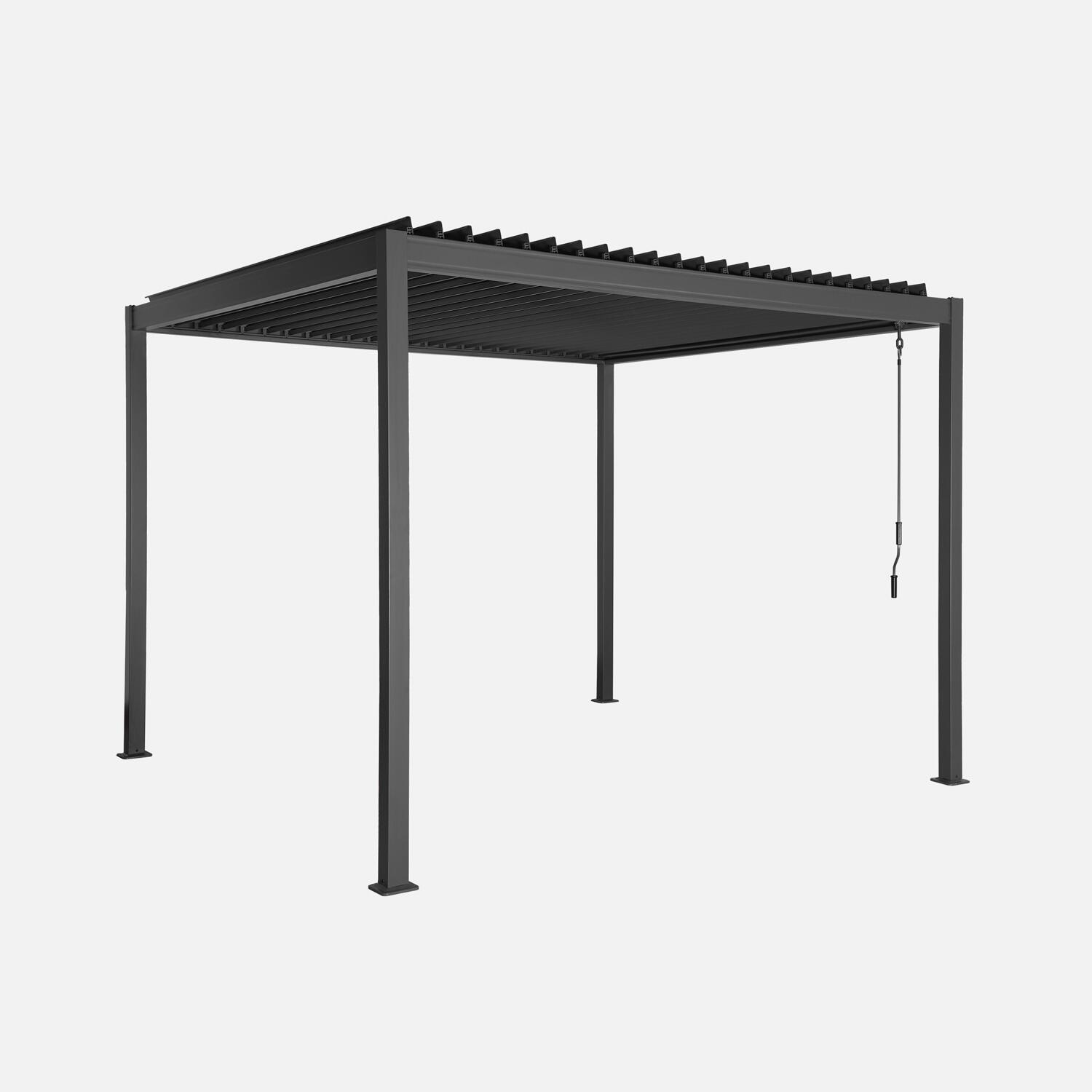 Pérgola bioclimática 3x3m de aluminio y acero con lamas orientables, Antracita 1/5