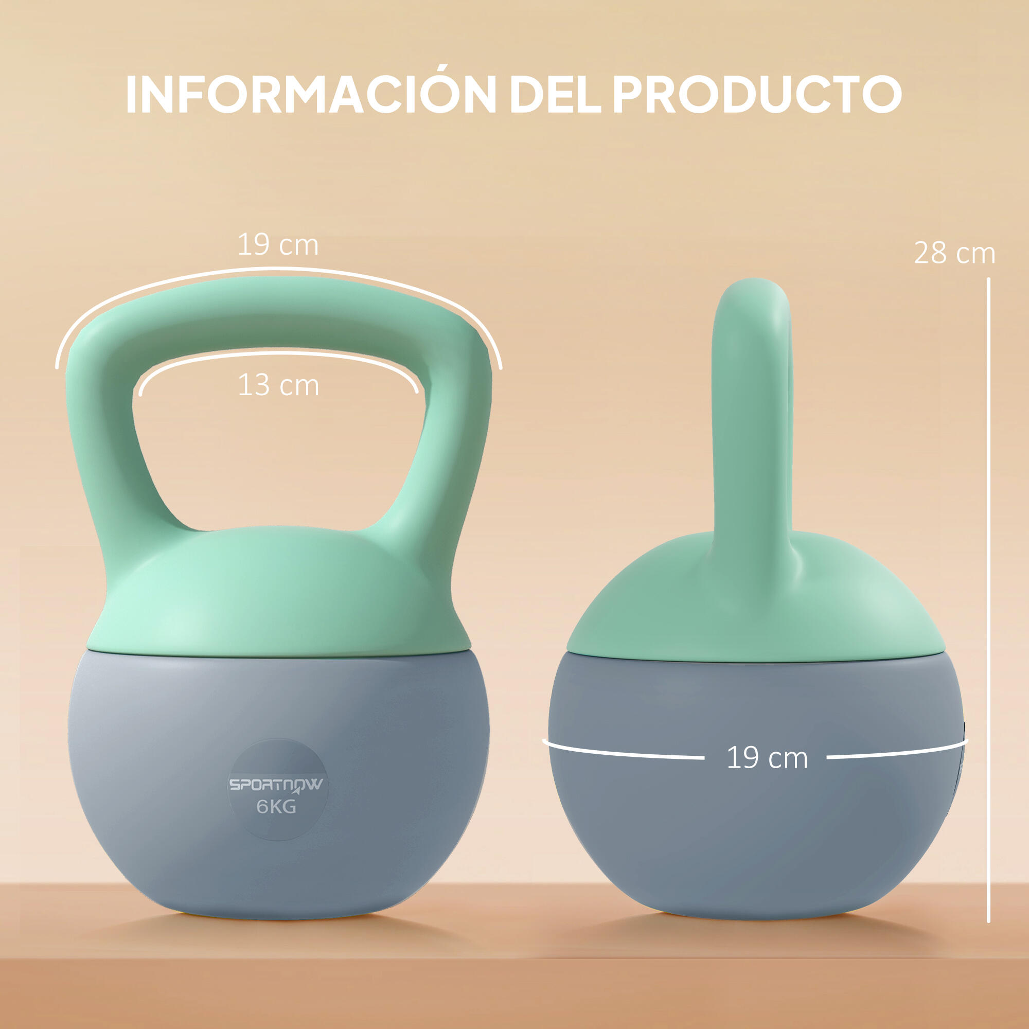 Kettlebell 19x19x28 cm cinzento SPORTNOW 3/5