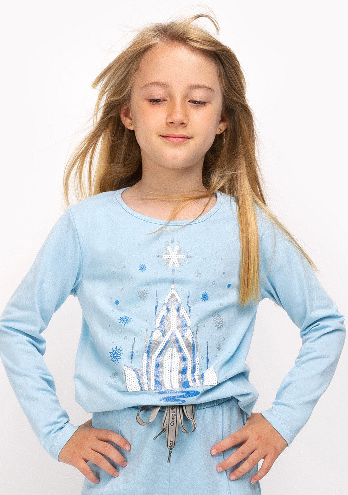 Camiseta de Niña de Manga Larga en Azul Cielo 2/4