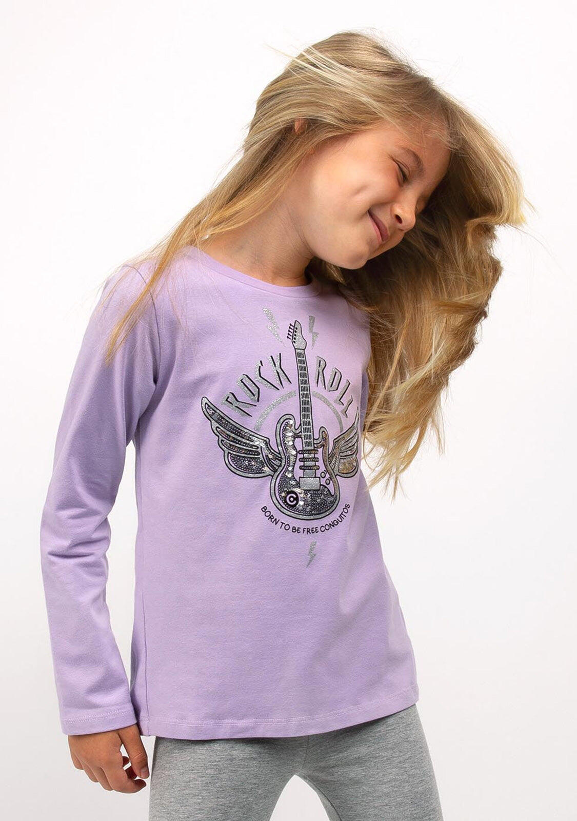 Camiseta de Niña de Manga Larga en Morado Malva 2/4