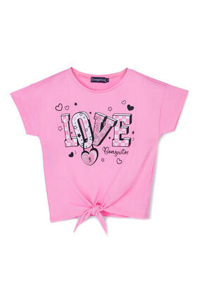 Camiseta Niña Estampado Anudado En Rosa