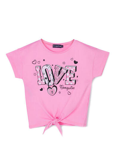 Camiseta Niña Estampado Anudado En Rosa