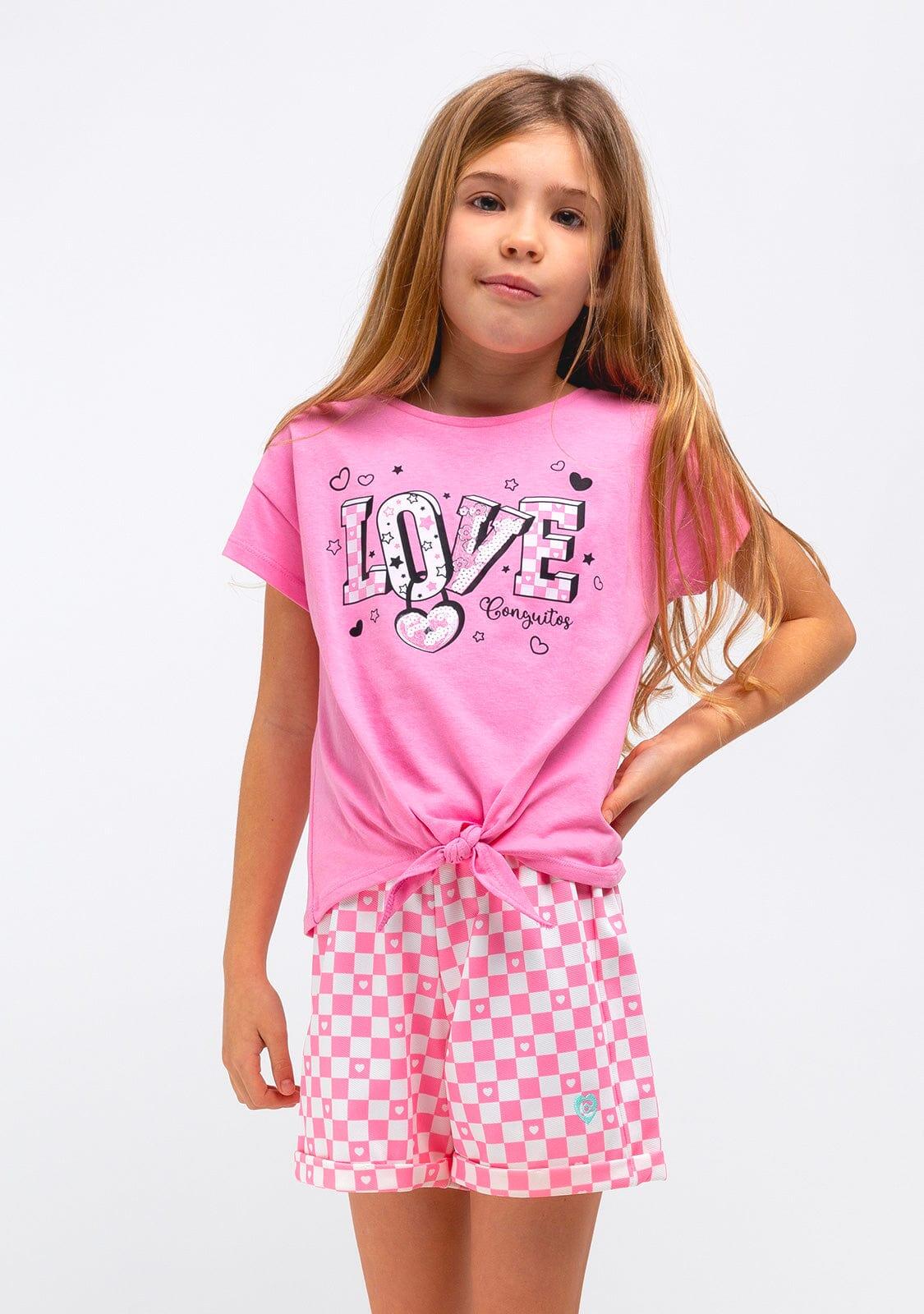 Camiseta Niña Estampado Anudado En Rosa 2/4
