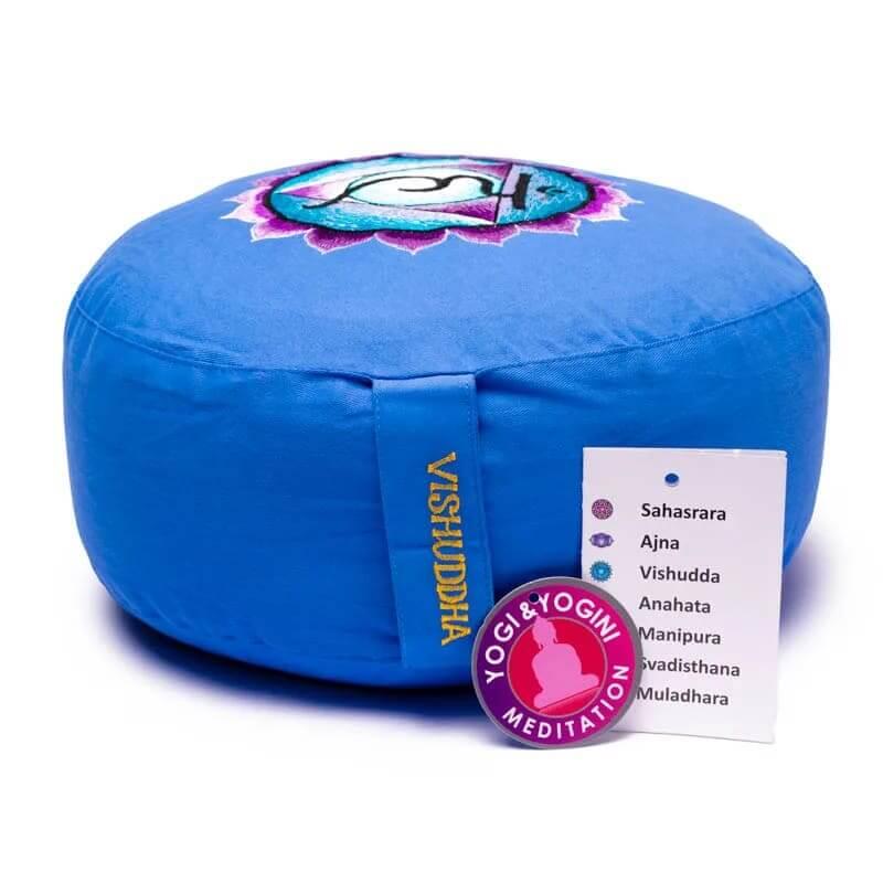 Meditatiekussen van biologisch katoen - Keelchakra, blauw 3/4