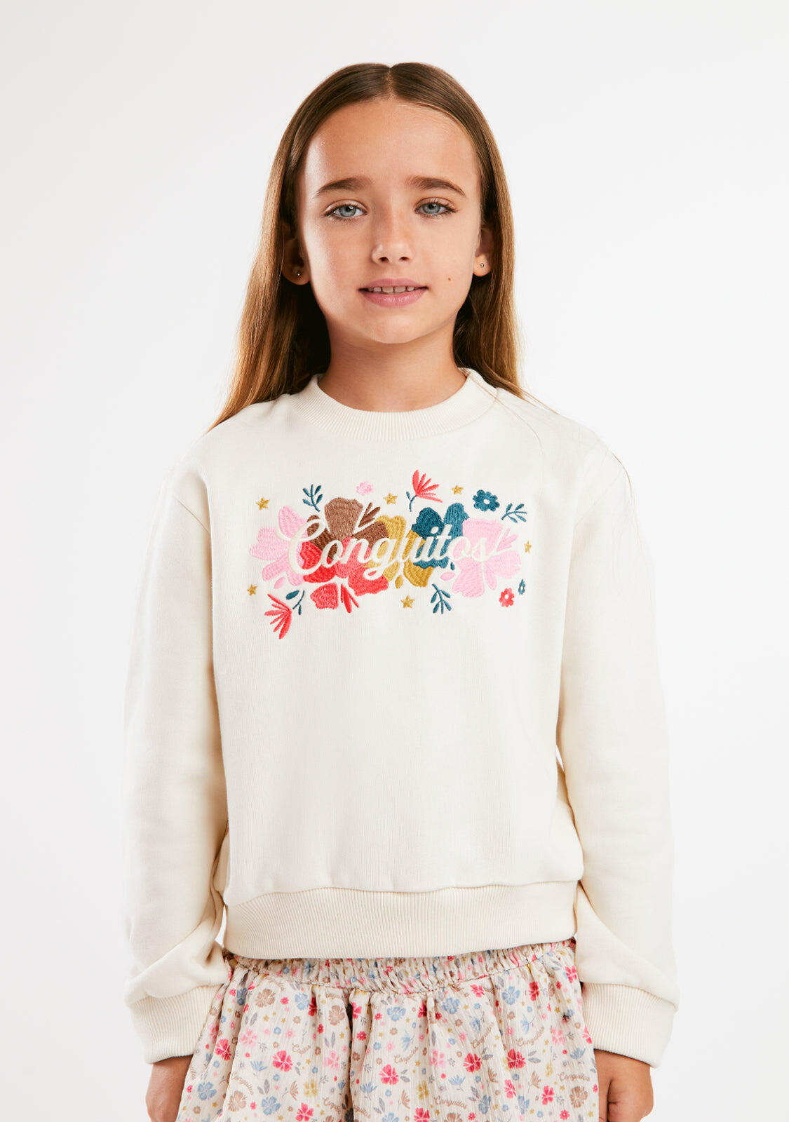 Sudadera Felpa Beige Bordada 4/5