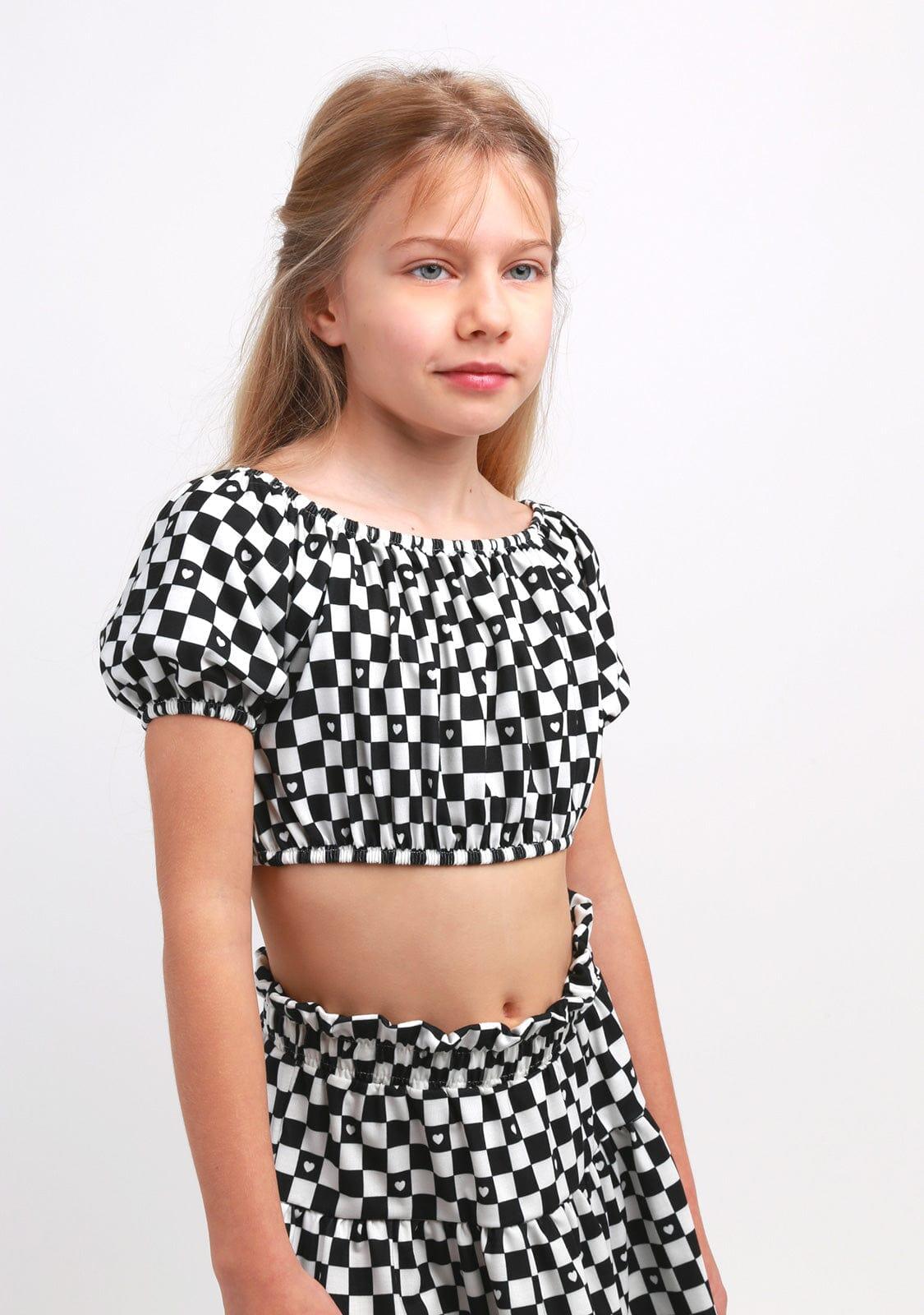 Top cuadros Negro Niña 3/4