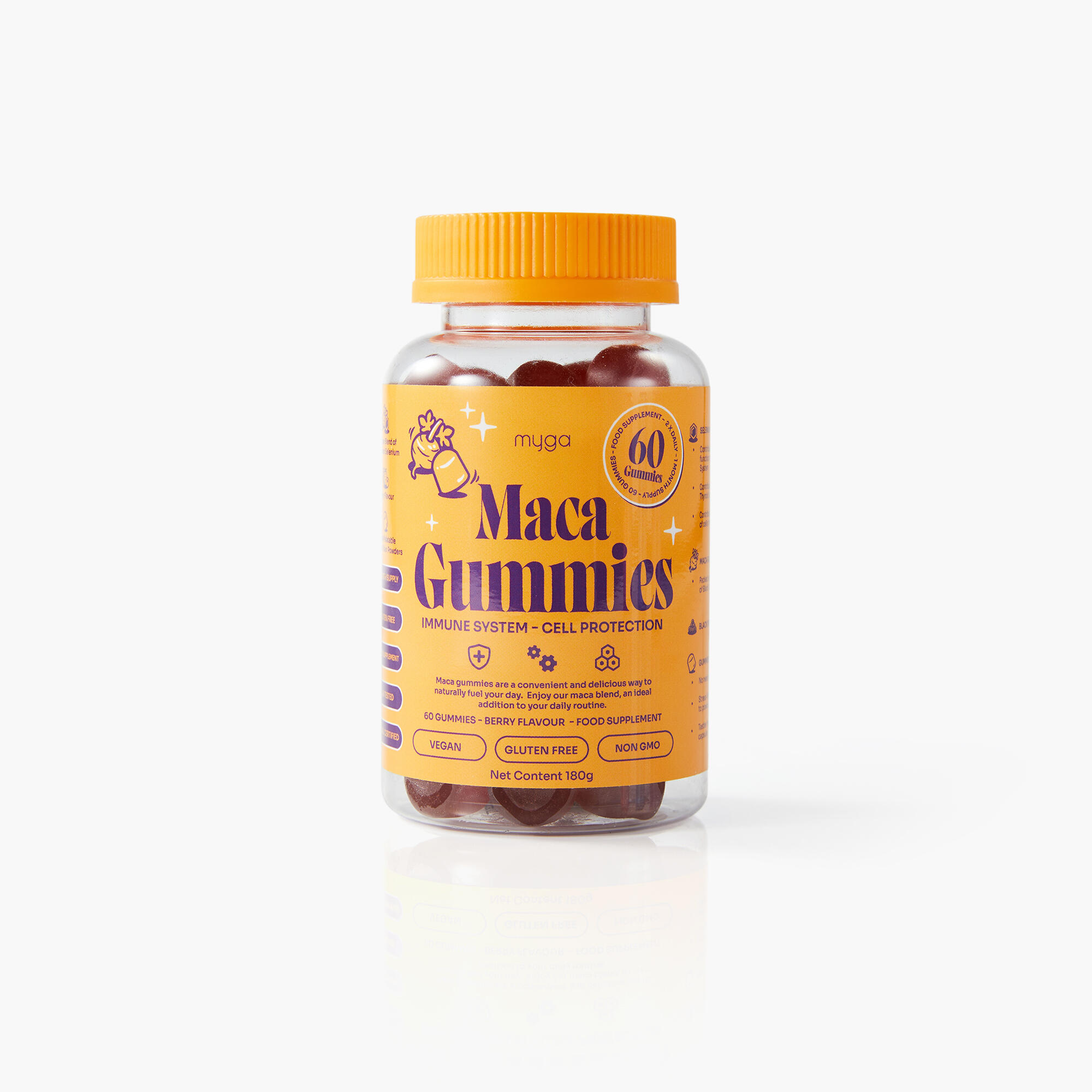 Myga Maca Black Maca Gummies cu Seleniu 60 bucă?i Vegan Berry