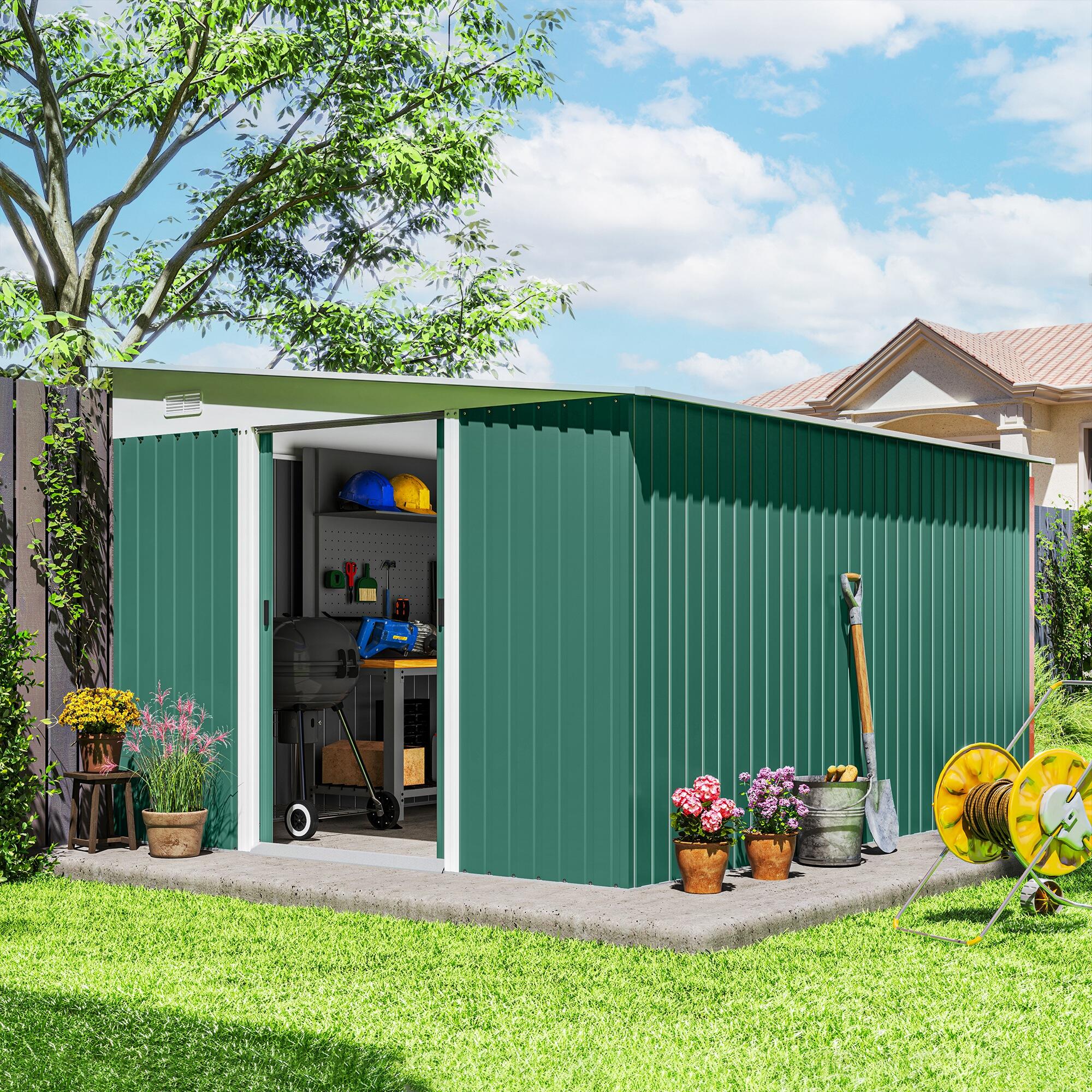 Abrigo de jardim 280x345x169-201 cm verde Outsunny 2/5