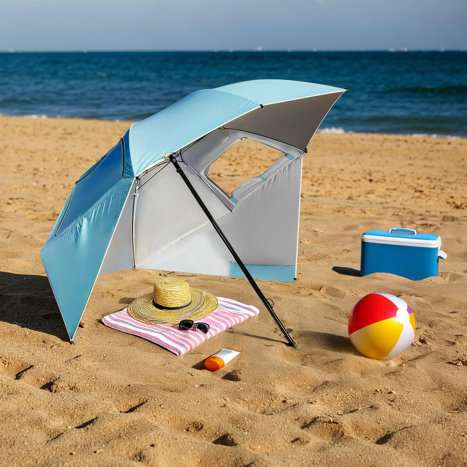 NC17114 PARASOL/PARAWAN PLAŻOWY 2W1 XXL 240 CM NIEBIESKI NILS 2/7