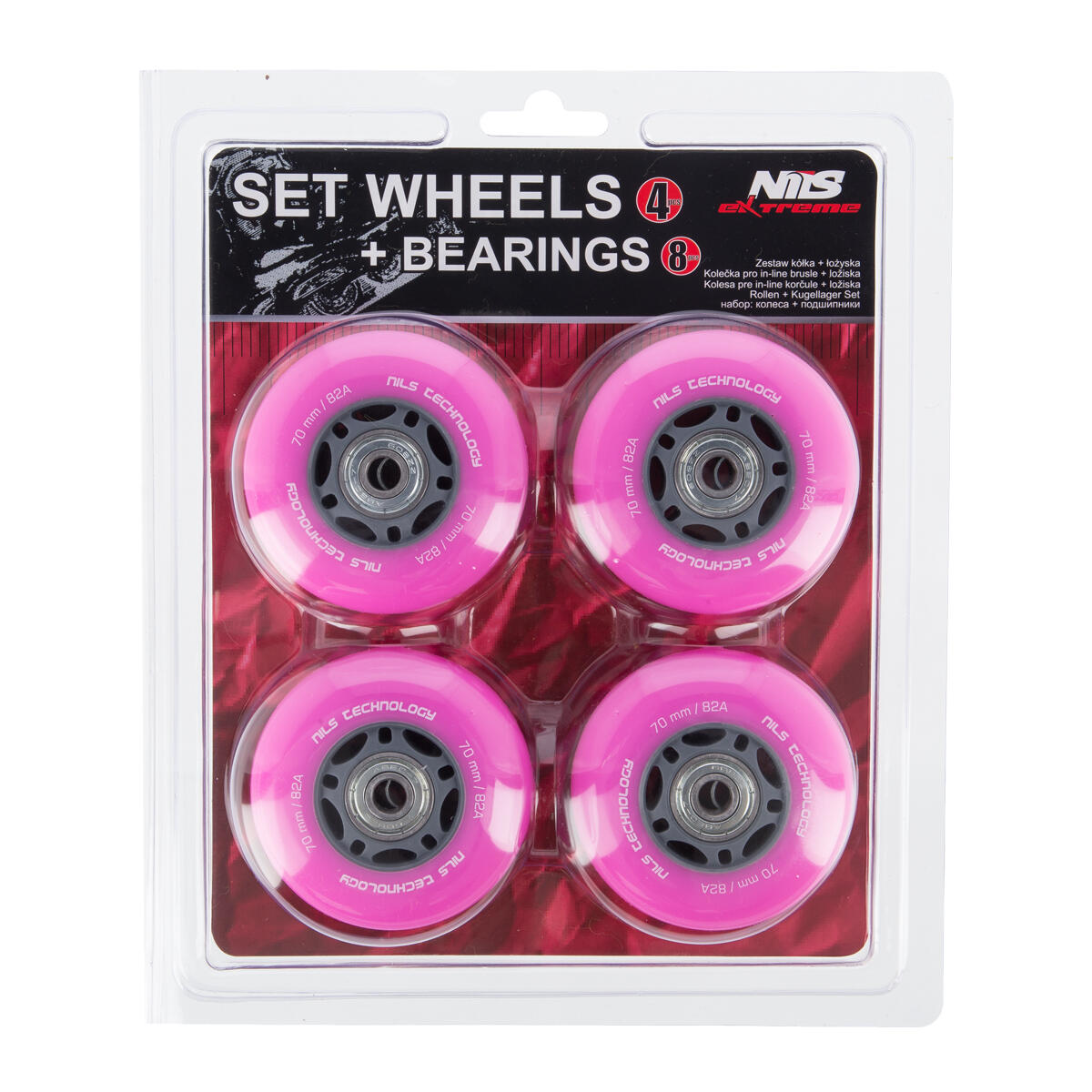 PU 70x24 82A (4 stuks) ROZE + ABEC-7 (4 stuks) SET NILS EXTREME 3/5