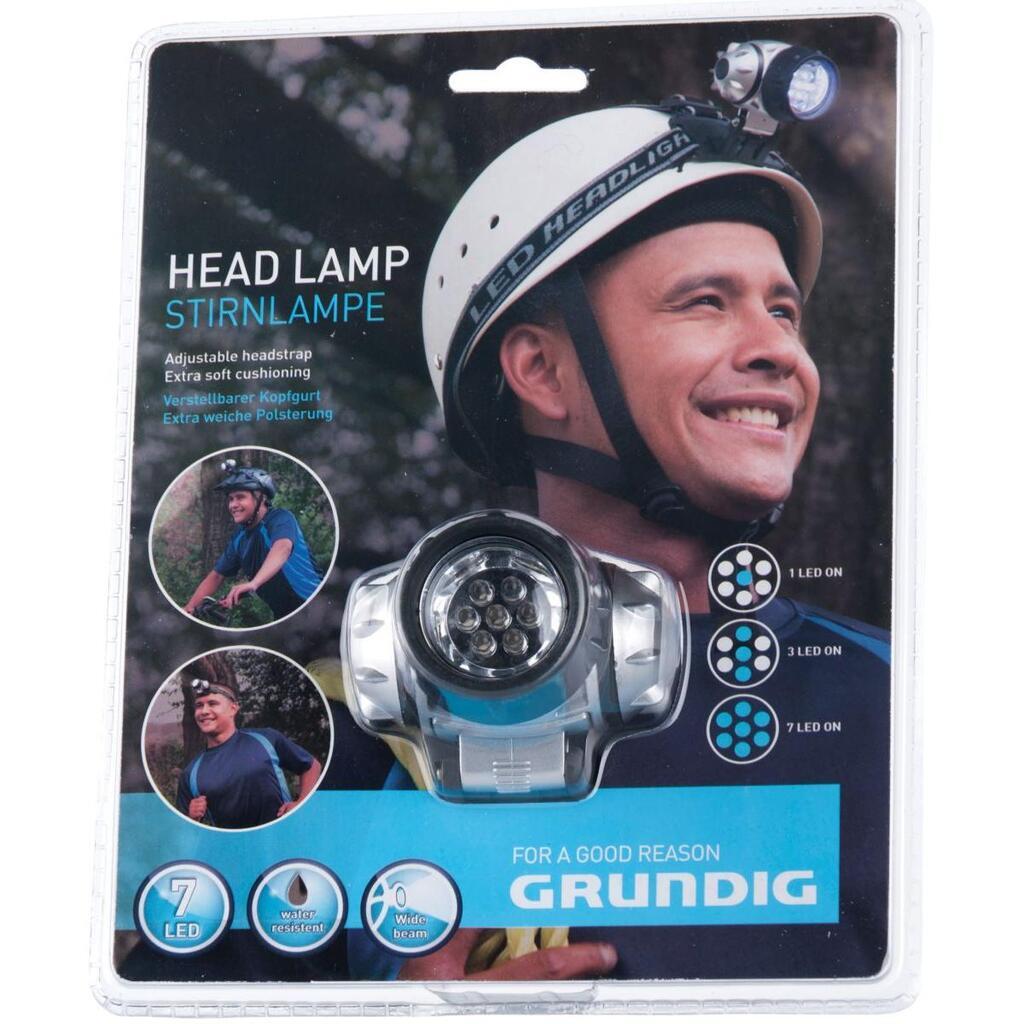 Lampe frontale Grundig 7 LED noir argent, bandeau réglable 3/7