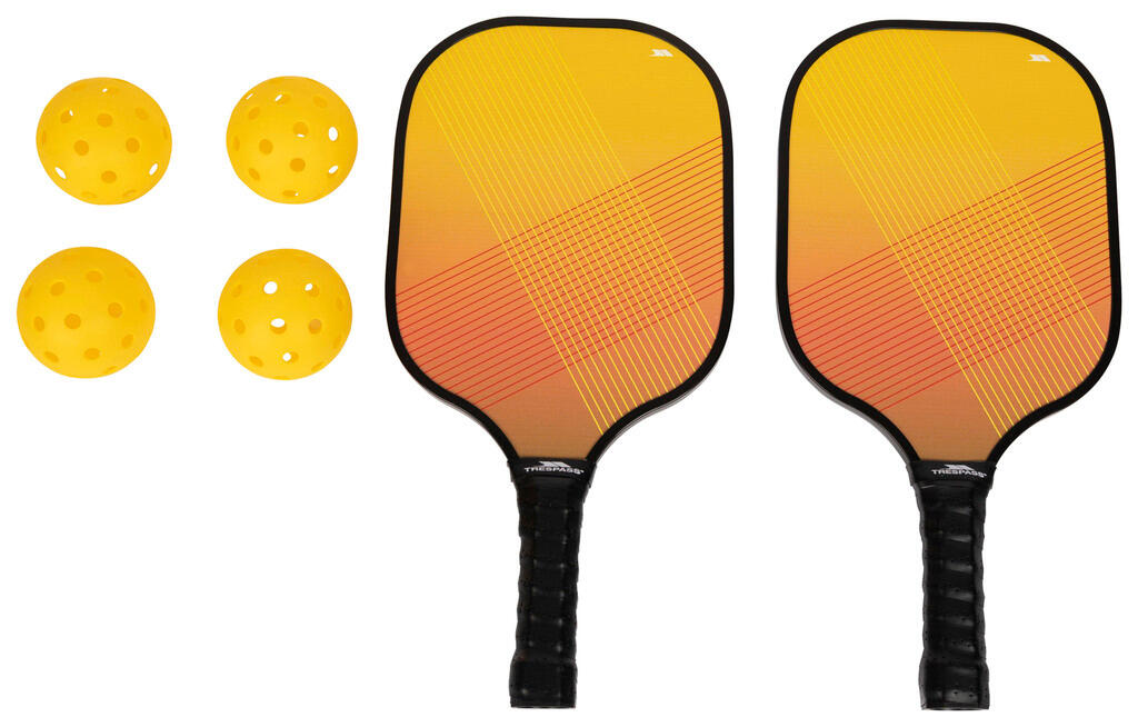 Pickleball Morty Trespass — 2 racchette arancioni PP/legno/pelle, 4 palline 3/7