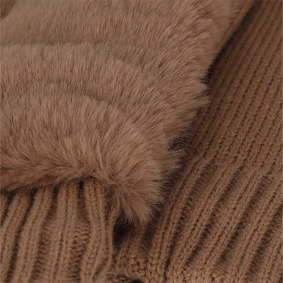 TOSKATOK Dames kabelgebreide warme R80 teddy fleece gevoerde beanie wintermuts met piek, Zwart, One size
