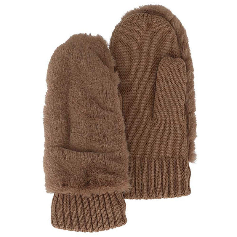 Damskie rękawiczki typu teddy, rozmiar uniwersalny, kolor taupe 2/3