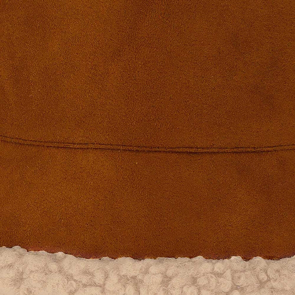 Moufles et chapeau bob pour femme, en daim cognac, taille unique 4/4