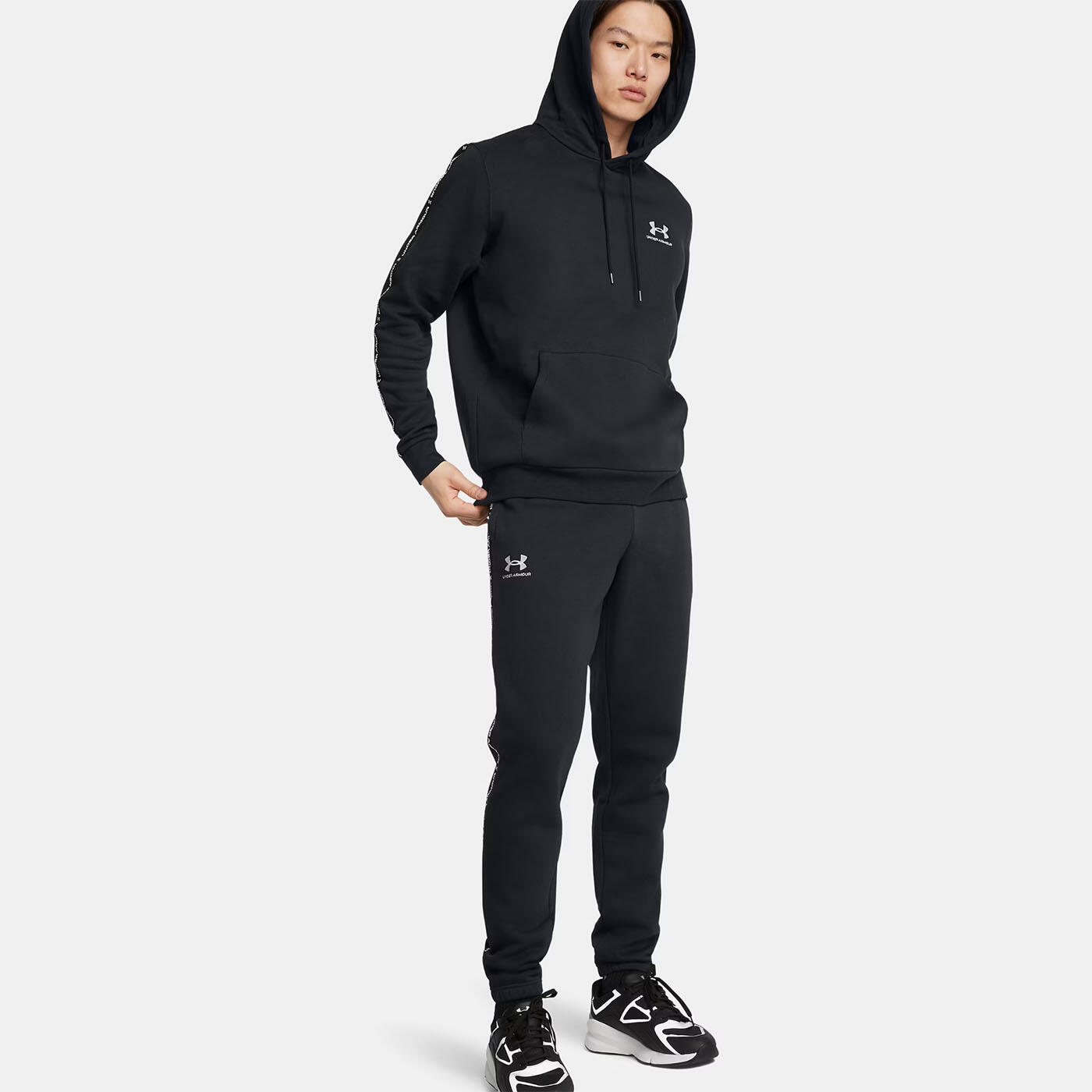 Pantalón De Chándal Ua Icon Fleece Para Hombre Con Bandas Negro/blanco 3/6