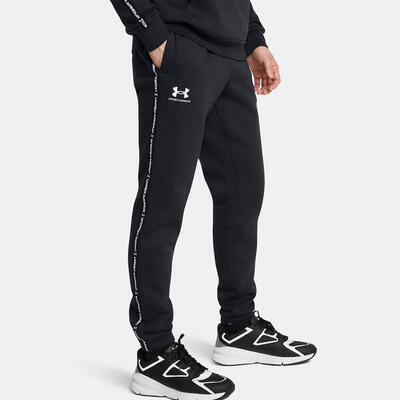 Ua icon fleece herenjoggingbroek met zijstrepen zwart/wit