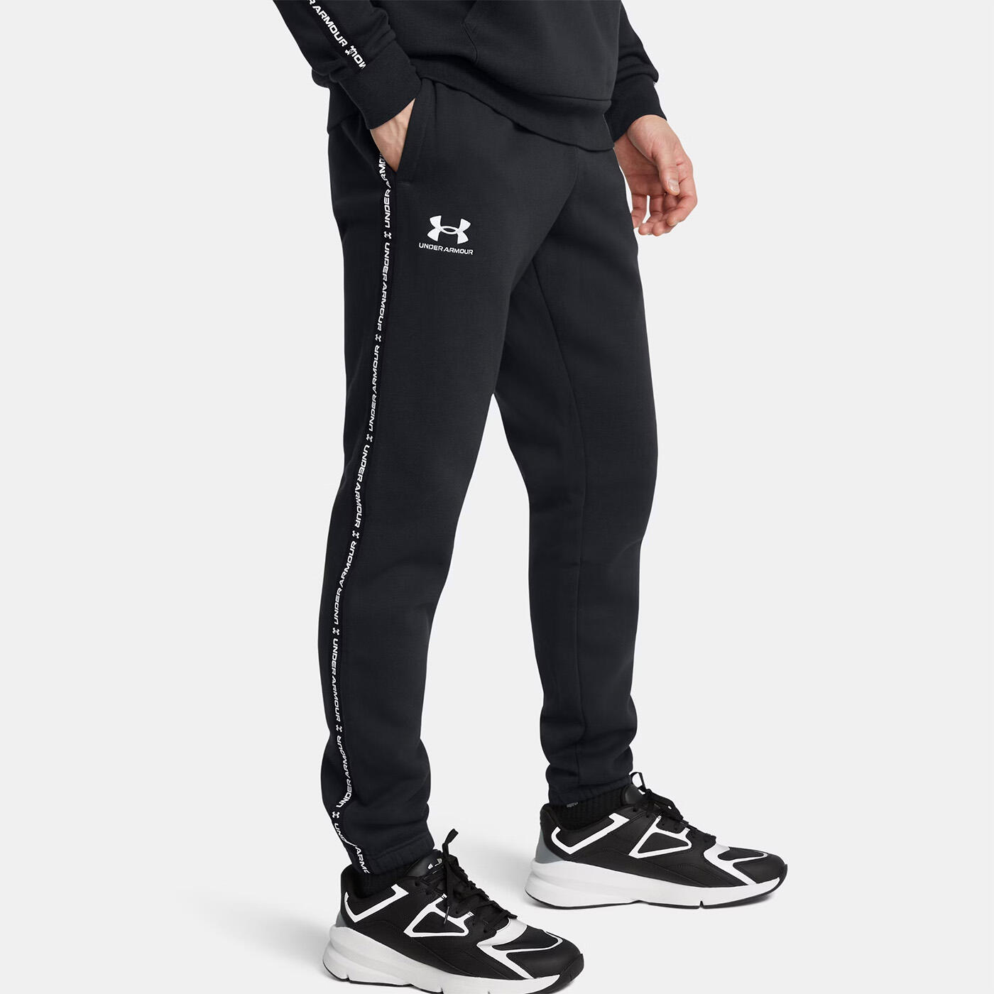 Under Armour - Pantalon De Jogging À Bandes Griffées Ua Icon Fleece Pour Homme Noir Et Blanc - Pantalons - Noir - Decathlon