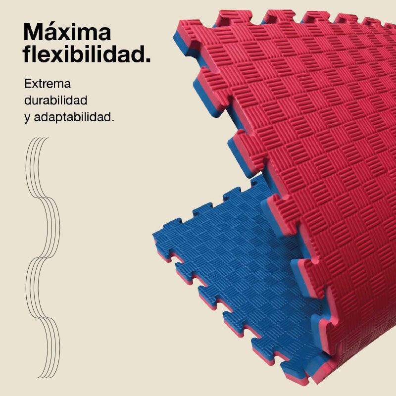 Tatami puzzle 1x1m 2 cm, Modelo 5 linhas Azul/Vermelho, EVA Reversível 6/7