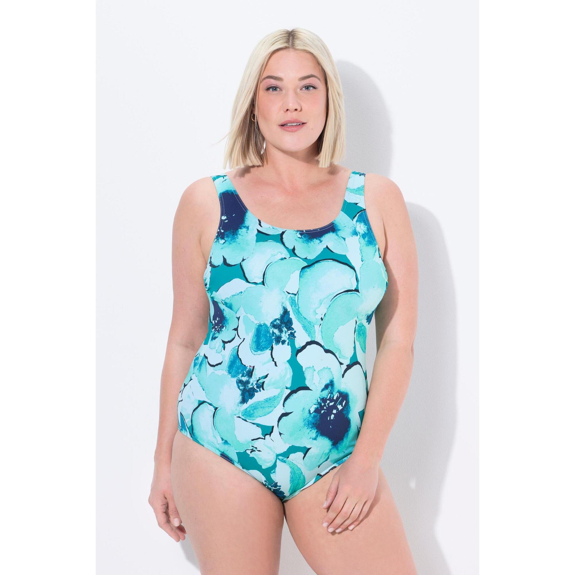 Ulla Popken - Femme Maillot De Bain Sans Bonnets Souples Motif Fleurs - Maillot De Bain 1 Pièce - Vert - 42 M/l - Decathlon